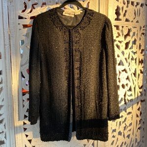 Fab Retro 90s Vintage Black Silk Sequin & Beaded Holiday Sparkle Jacket – Large